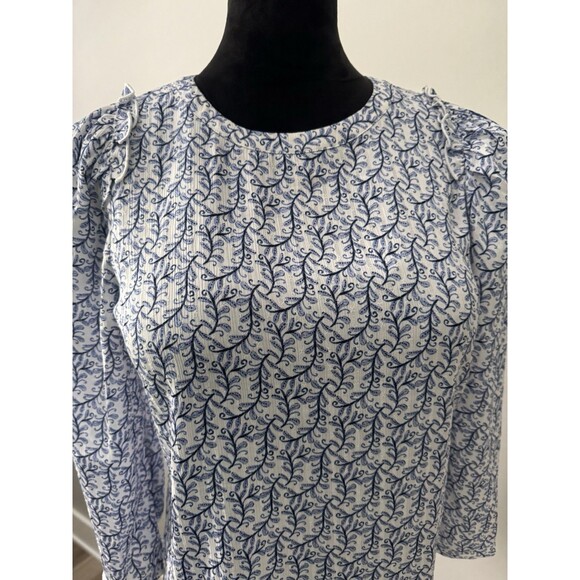 NWT LOFT Women's Classy Print Ruffle Shoulder Blouse sz S Career Summer MSRP $69 - Picture 13 of 15